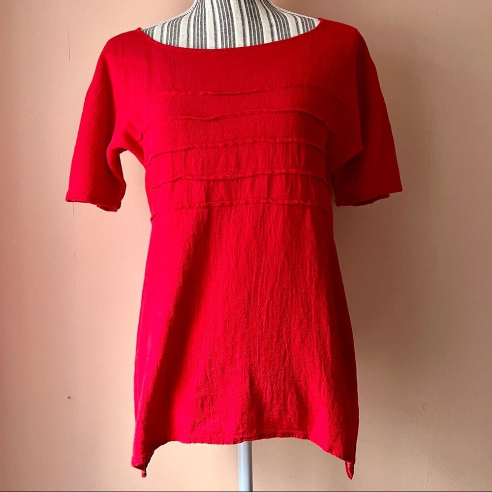 Red Short Sleeve Top Resort Coastal Grandma Women XS